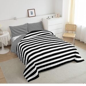 NWT - Monochrome Striped Comforter Set